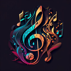 Colorful music note background created with AI