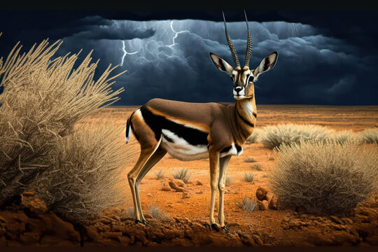 Thomson's gazelle in the African grassland. Generative AI.