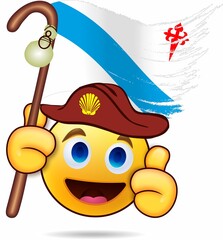 Emoji aislador sobre fondo blanco con bandera y expresión divertida indicando ok