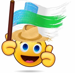 Emoji aislador sobre fondo blanco con bandera y expresión divertida indicando ok