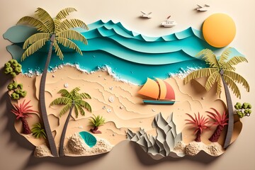 Obraz premium A paper cut out of a beach made with generative AI