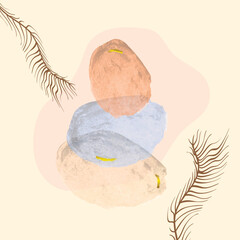 Boho floral rock elements in modern abstract boho style vector illustration