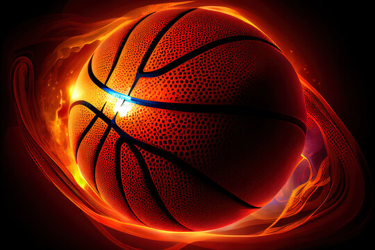basketball on the color glow background, realistic. Generative Ai