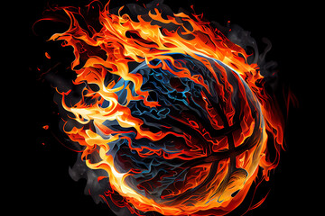 Flying basketball on fire. Generative Ai