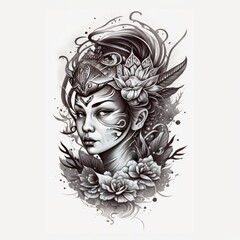 Fototapeta premium ready to print sleeve tattoo white background - generative ai