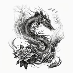 Fototapeta premium ready to print sleeve tattoo white background - generative ai