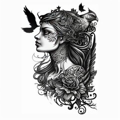 ready to print sleeve tattoo white background - generative ai