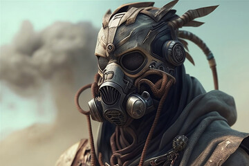 mutant cyborg in a gas mask, generative ai