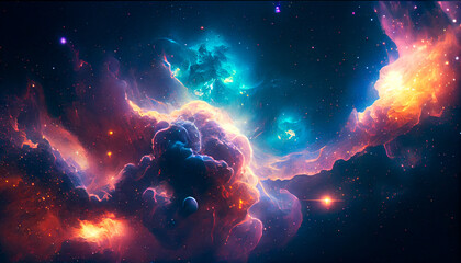 Obraz na płótnie Canvas Universe filled with stars, nebulas, galaxies and planets . Generative AI