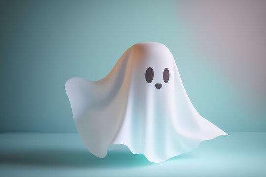 Cute friendly halloween ghost on a pastel background. Generative ai