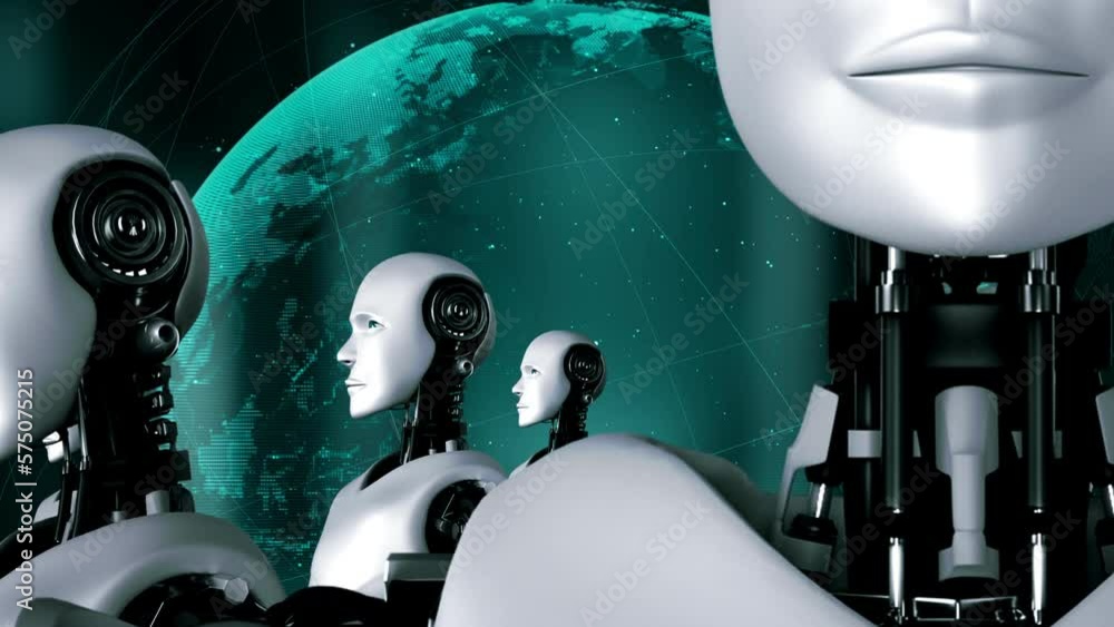 Aufkleber 3d rendering of robot hominoid group in concept of future artificial intelligence and 4th fourth ind