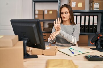 Young blonde woman ecommerce business worker having online deaf language conversation at office