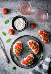Strawberry ricotta sandwiches with mint leaves
