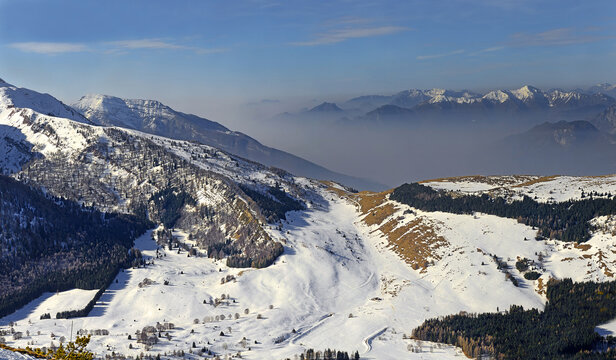 Monte Bondone mountain group in winter, Trento region, Trentino, Italian Alps