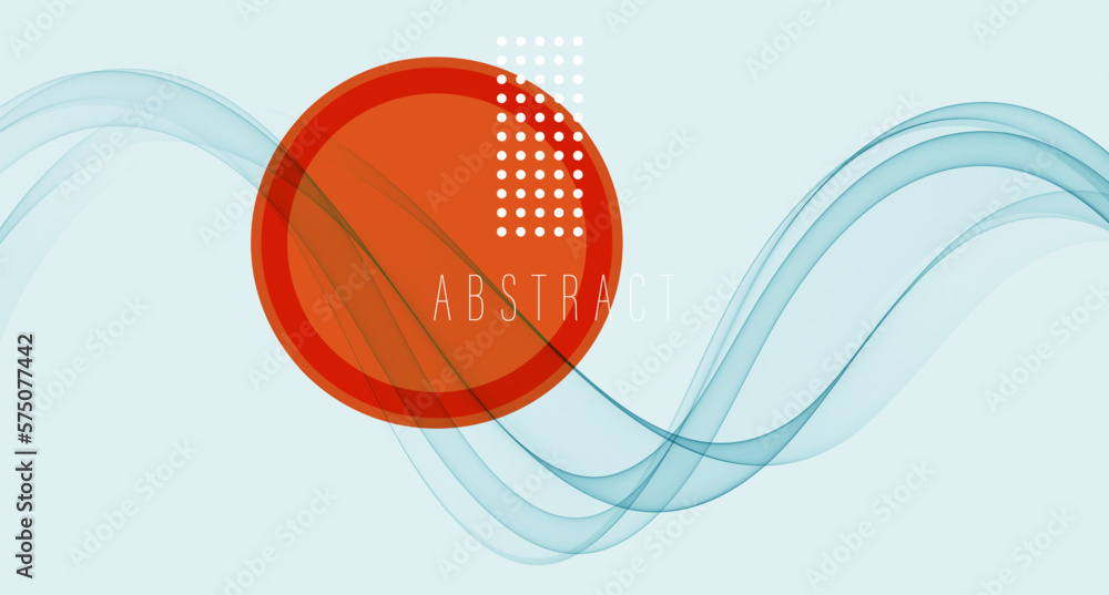 Poster blue transparent background of wavy lines with a red circle.