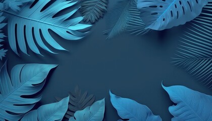 Tropical Leaves Blue Wallpaper Tone Background Collection Space Inspired Environment Backdrop. Generative AI