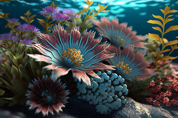 Fototapeta na wymiar Flower in the aquarium, made with Generative AI