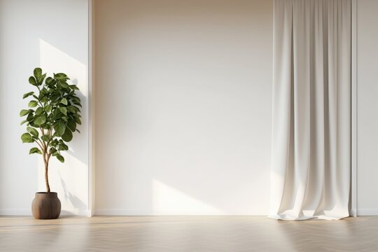 Room Empty Background: A Plant Mockup Set Against a Clean White Wall with Rustic Details. Generative AI