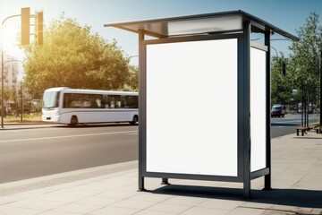  Cityscape Billboard: A Vertical Blank White Billboard Mockup on a Busy City Street. Generative AI