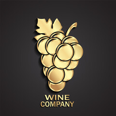 3d golden grapes glossy wine logo design