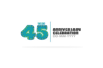 45th, 45 years, 45 year anniversary celebration fun style green and blue colors on white background for cards, event, banner-vector