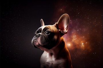 Close up of dog french bulldog on a space background
