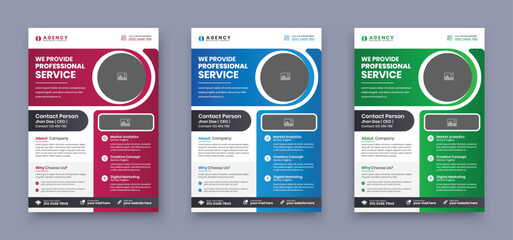Set of Corporate business agency flyer template design. blue, red, green, yellow color. Flyer for marketing, business proposal, promotion, advertise, publication, cover page.