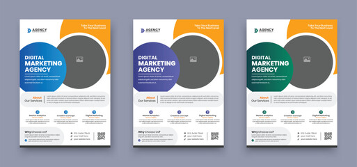 Corporate business agency flyer template design set with blue, red, green, yellow color. marketing, business proposal, promotion, advertise, publication, cover page. new creative colorful flyer set.