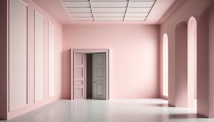Obraz premium Museum Galerie Leerer Rosa Raum Zeitgenössisch Contemporary Mock Up Digital Art Hintergrund Generative AI 3D Bildpräsentation Kunstausstellung