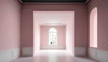 Fototapeta premium Museum Galerie Leerer Rosa Raum Zeitgenössisch Contemporary Mock Up Digital Art Hintergrund Generative AI 3D Bildpräsentation Kunstausstellung