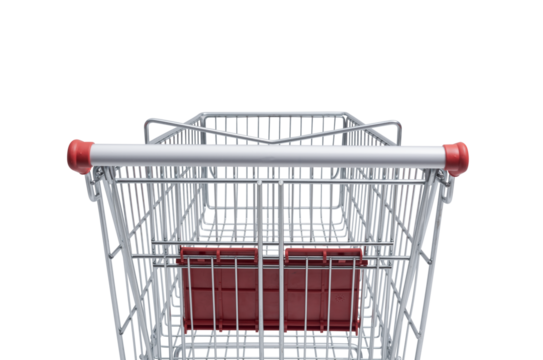 Empty supermarket shopping cart isolated
