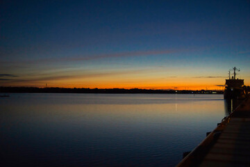 Fototapeta na wymiar Sunrise, Rostock Harbor