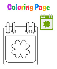 Coloring page with Calendar with Clover for kids