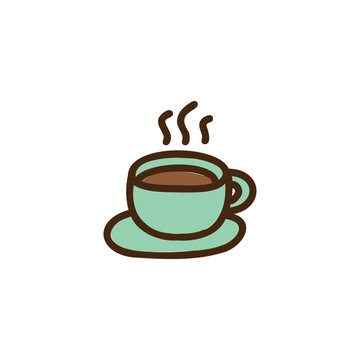 Glass of latte. Cup of fresh coffee. Hand drawn cartoon icon. Vector hand-drawn sticker