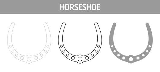 Horseshoe tracing and coloring worksheet for kids