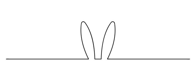 easter bunny ears one line art, rabbit lineart, black line vector illustration, editable stroke, horizontal design element, osterhase, osterhasenohren - obrazy, fototapety, plakaty
