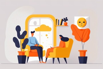 Flat design illustration of psychotherapy session. Mental health concept. Generative AI