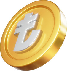 Golden Turkish lira coin 3d render illustration