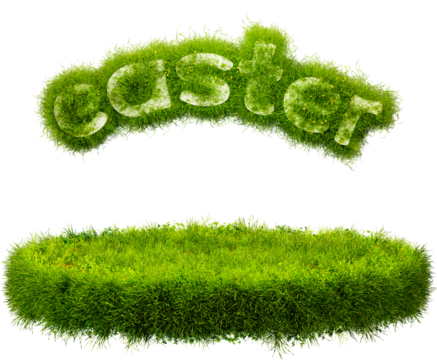 Grass podium. Grass platform and Easter inscription, 3d rendering. Pedestal covered with green grass. Transparent background, PNG file - Powered by Adobe