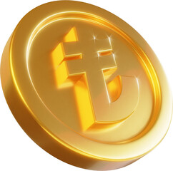 Golden Turkish lira coin 3d render illustration