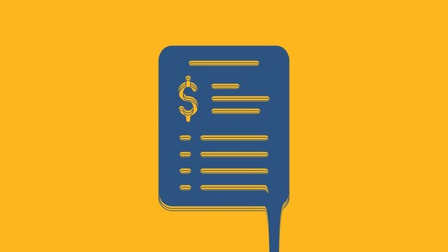 Blue Grooming salon price list icon isolated on orange background. 4K Video motion graphic animation