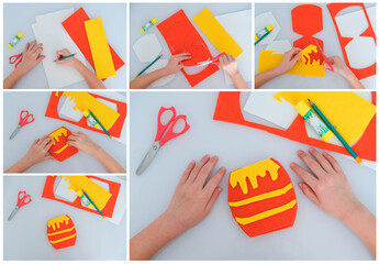  A barrel of honey step by step instructions made of felt. DIY concept. Step-by-step photo...