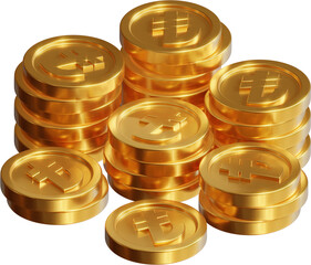 Stack of gold Turkish lira coin currency market financial or investment money banking treasure wealth cash and golden lira pile economy with business earnings profit sign. 3D render	