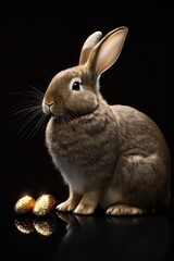 Brown rabbit with gold eggs, generative ai