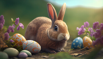 Fototapeta na wymiar Rabbit in the easter egg day
