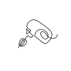 Continuous one line whisk hand mixer. Hand drawn vector stock illustration