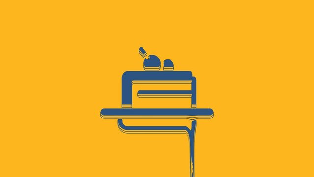 Blue Cake icon isolated on orange background. Happy Birthday. 4K Video motion graphic animation