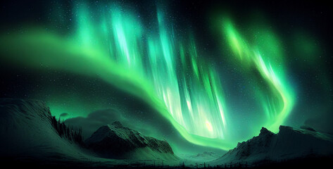 Aurora borealis northern lights with starry glowing in the night sky Generative AI