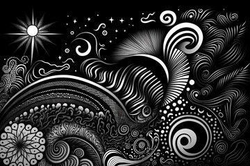 abstract psychedelic pattern in black and white. Generative AI