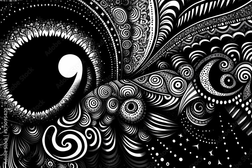 Aufkleber abstract psychedelic pattern in black and white. generative ai